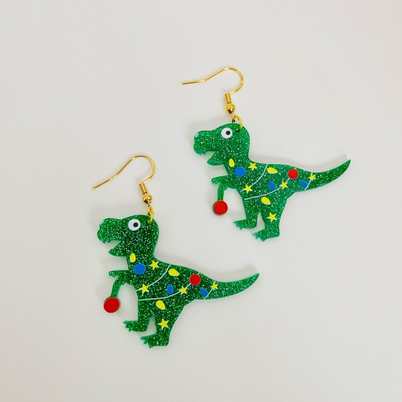 Dinosaur Earrings for Christmas T-Rex Earrings for her - Picture 5 of 9